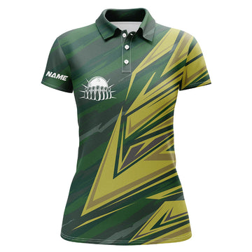 Women's Green Yellow Camo Bowling Polo Shirt N6380