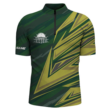Men's Green Yellow Camo Bowling Quarter Zip Jersey N6380