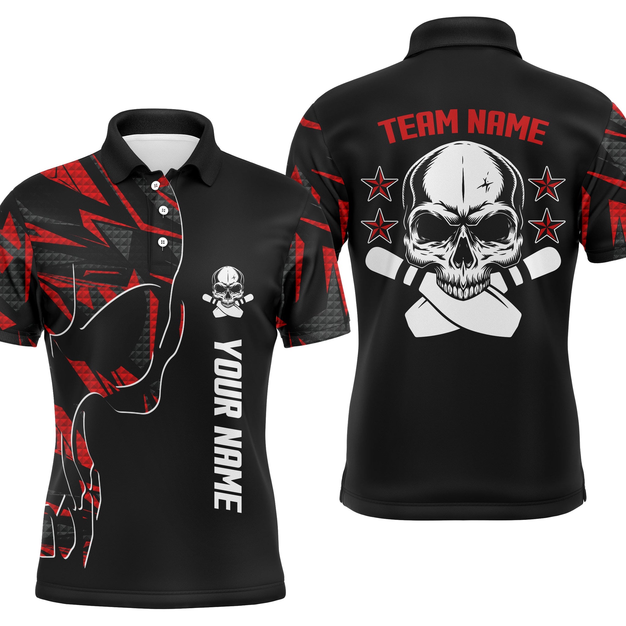 Red Skull Bowling Polo Shirt for Men - Custom Name & Team Name N4553