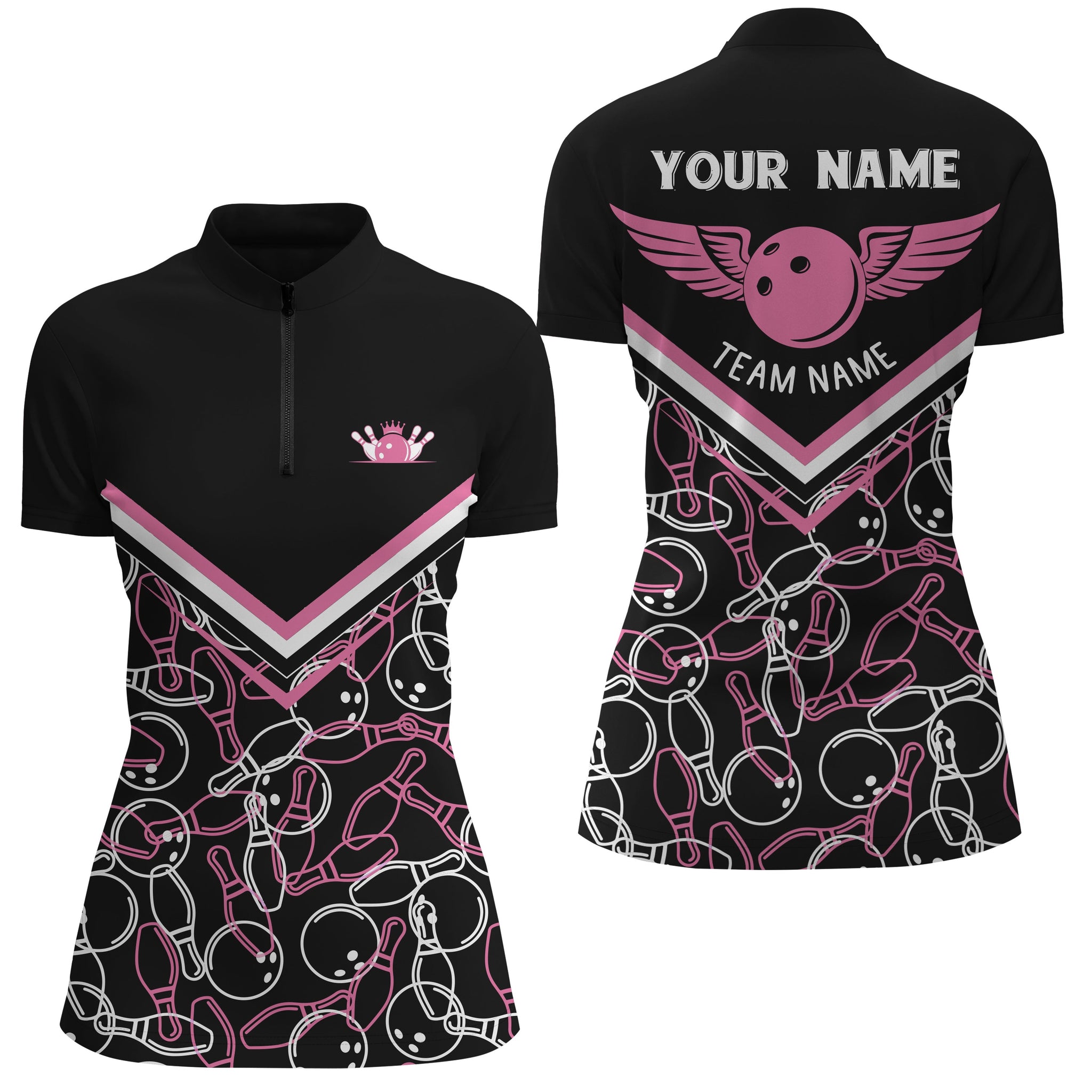 Custom Pink 3D Bowling Quarter Zip for Women N4555