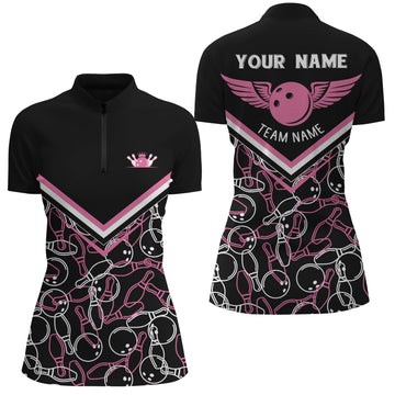 Custom Pink 3D Bowling Quarter Zip for Women N4555