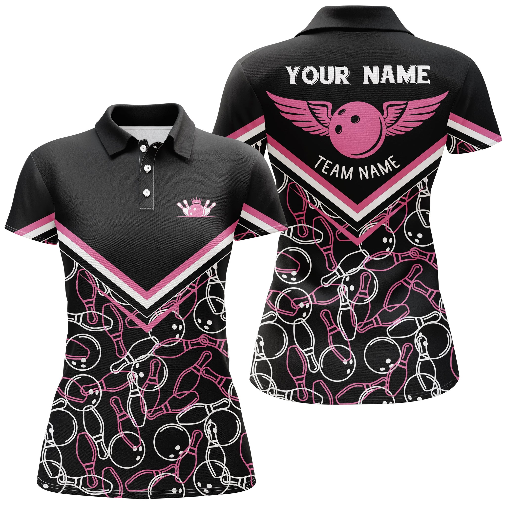 Custom Pink Short Sleeve Polo Bowling Shirt for Women N4555