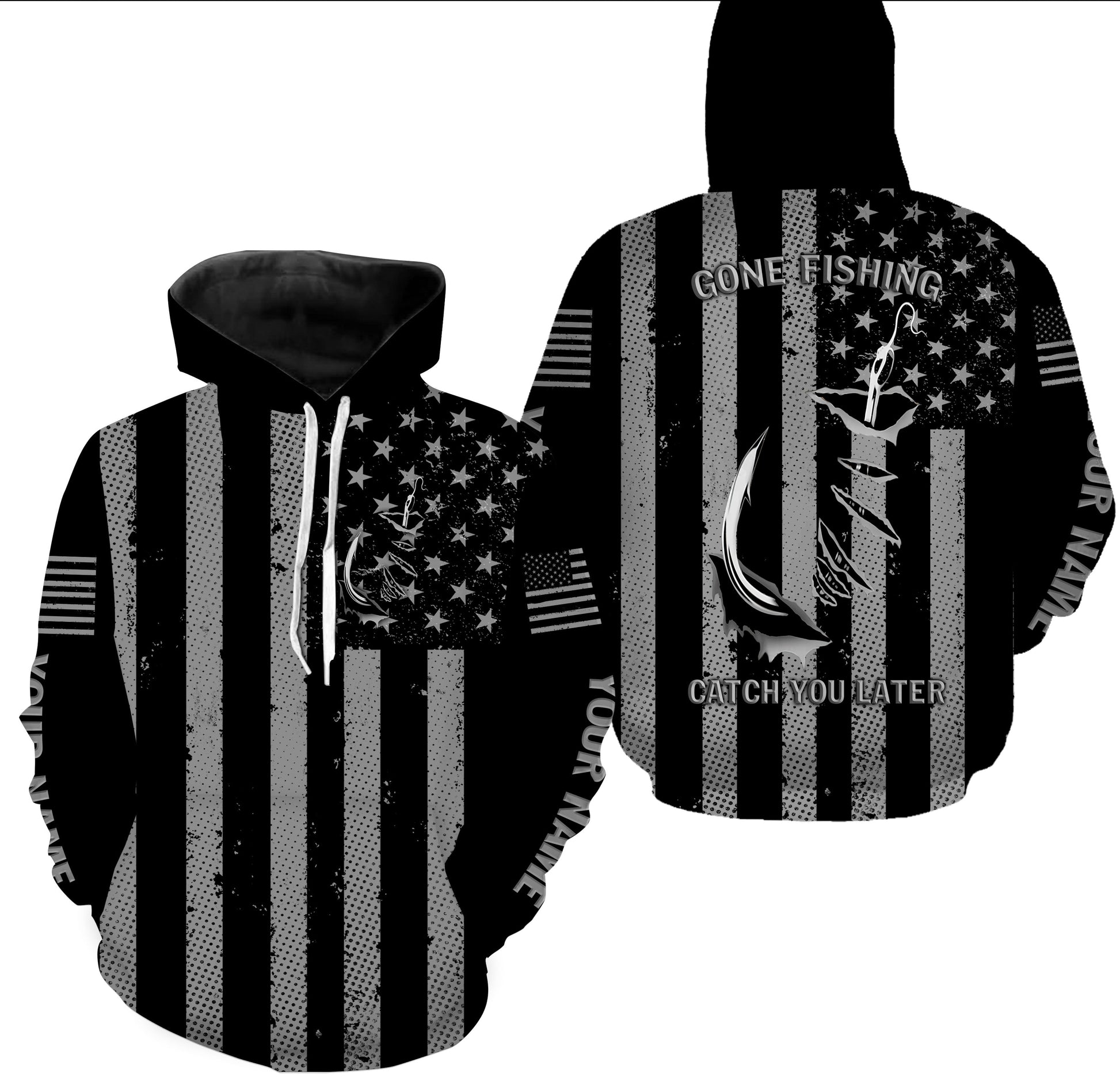 Gone fishing catch you later American flag Patriot fish hook Custom fishing hoodie NPQ398