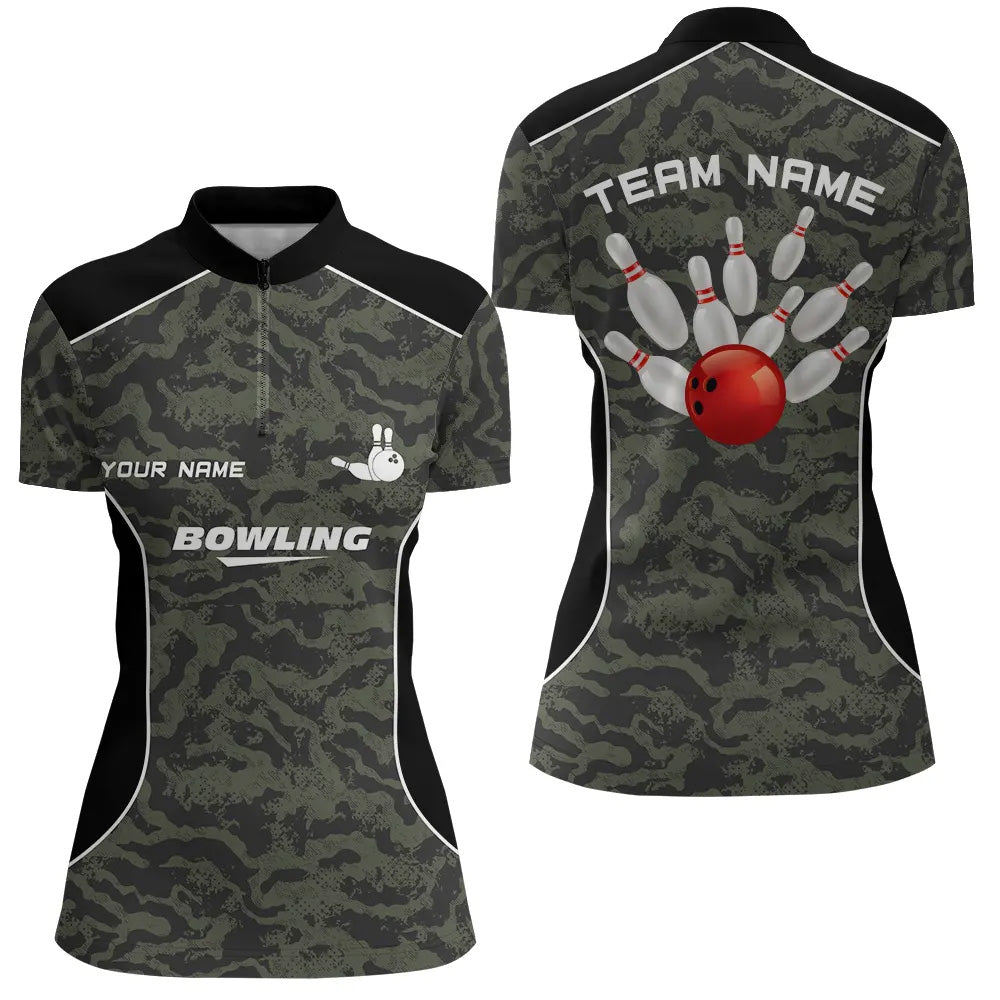 Women's Camo Bowling Quarter Zip Team Jersey N5248