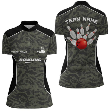 Women's Camo Bowling Quarter Zip Team Jersey N5248