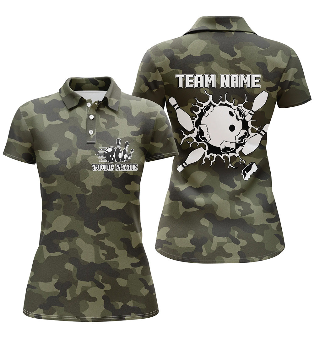 Women's Green Camo Bowling Polo Shirt N5261