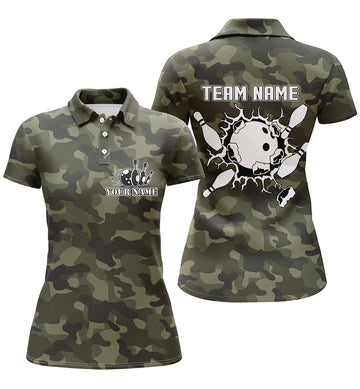 Women's Green Camo Bowling Polo Shirt N5261
