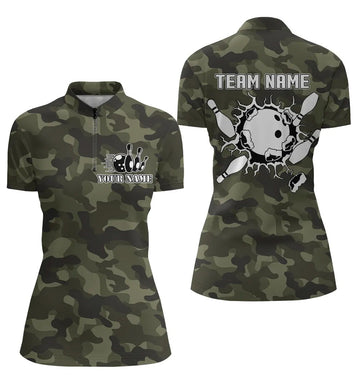 Women's Green Camo Bowling Quarter Zip Jersey N5261