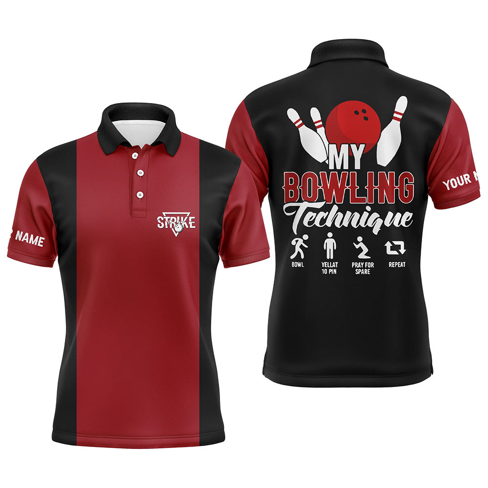 Red & Black Vintage Men's Bowling Polo Shirt - Custom Strike Team Jersey N5487