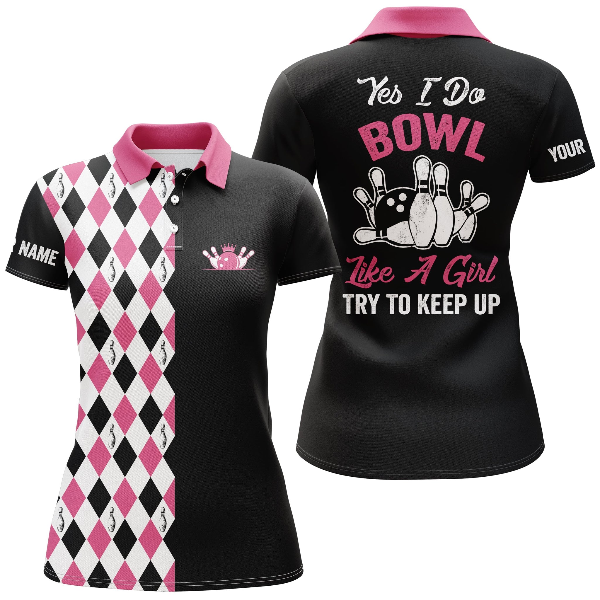 Personalised Pink Bowling Shirt for Women - Custom Name "I Bowl Like a Girl" N4563