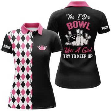 Personalised Pink Bowling Shirt for Women - Custom Name "I Bowl Like a Girl" N4563