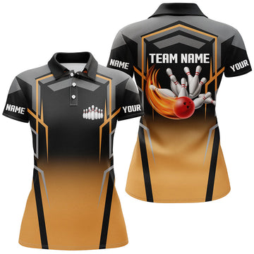 Black & Orange Women's Bowling Polo 1/4 Zip N7855