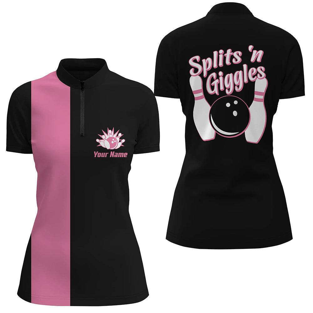 Personalised Pink Retro Bowling Quarter-Zip Shirt for Women N5967