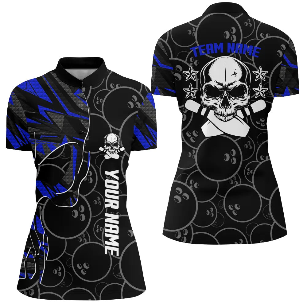 Women's Blue Camo Bowling Quarter Zip Shirt N6421