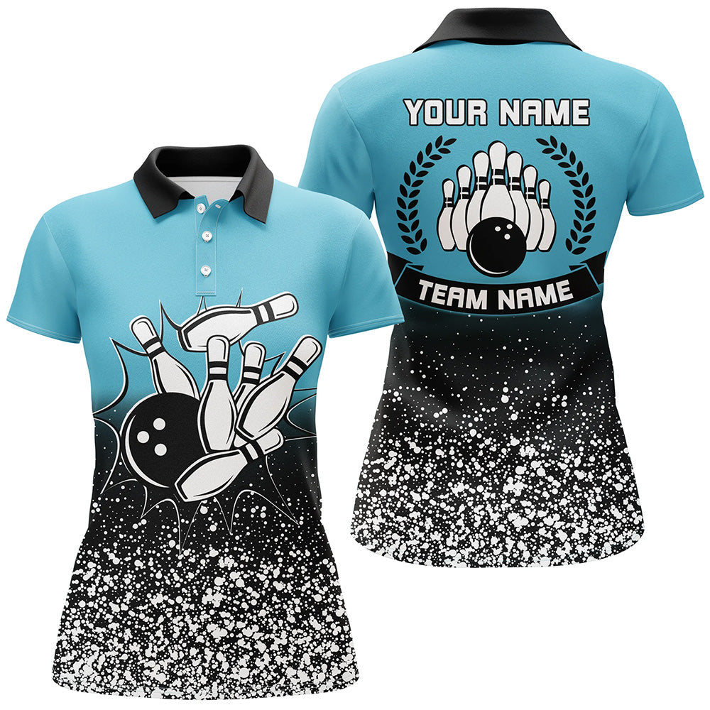 Women's Blue Retro Bowling Polo Shirt N6407