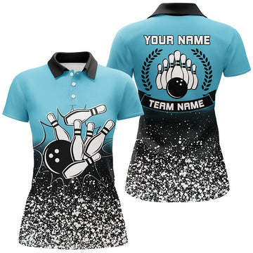 Women's Blue Retro Bowling Polo Shirt N6407