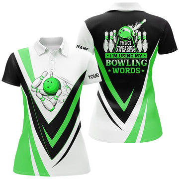 Women's Green Bowling Polo Shirt - "I'm Not Swearing, I'm Using My Bowling Words" N6632