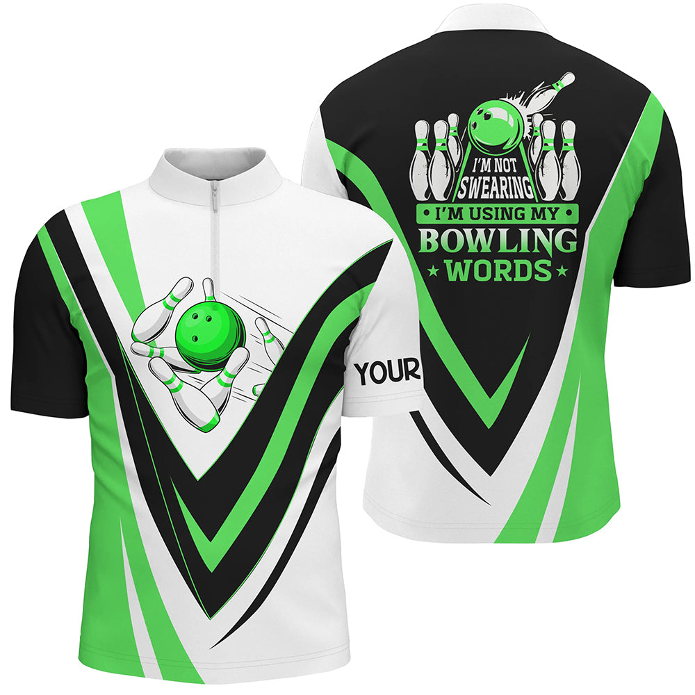 Men's Green Bowling Quarter Zip Shirt - 'Not Swearing, Just Bowling' N6632