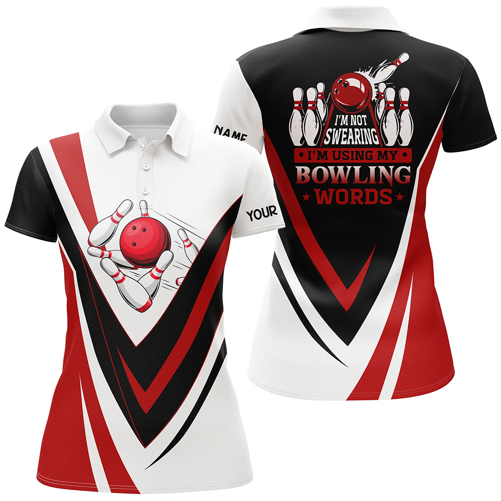 Women's Red Bowling Polo Shirt - 'Not Swearing, Just Bowling' N6633
