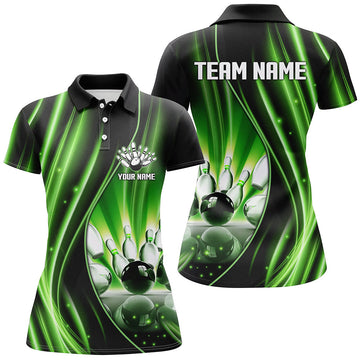 Women's Green & Black 1/4 Zip Polo - Custom Bowling Team Jersey N7859