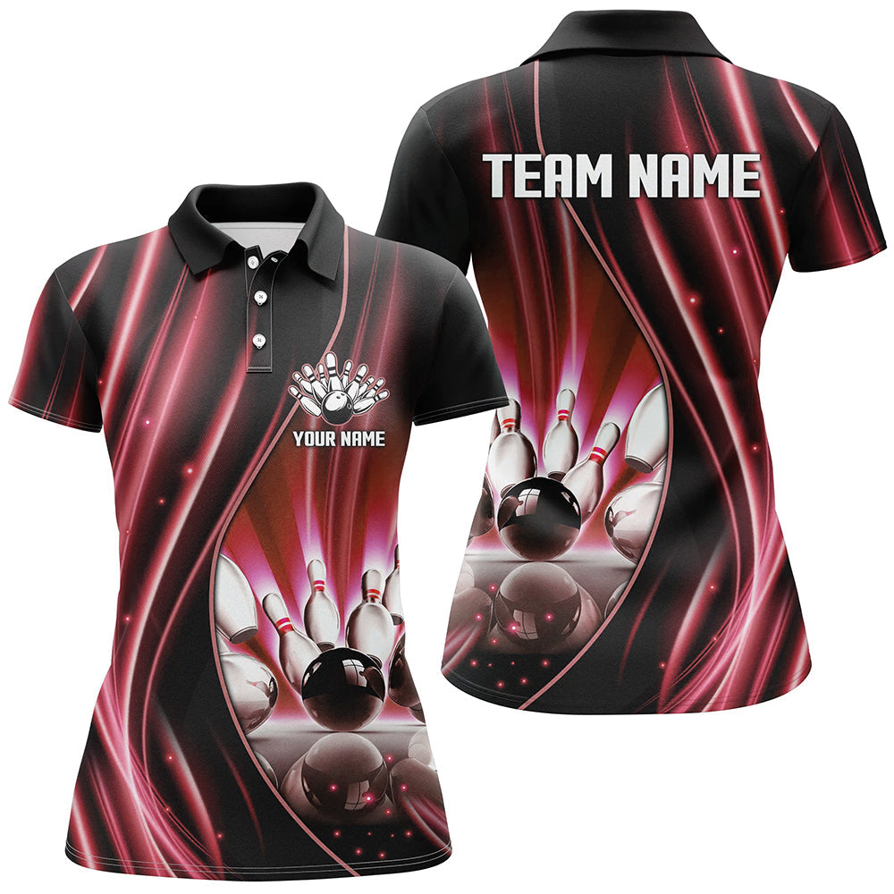Red & Black Women's Polo 1/4 Zip Bowling Team Jersey N7860