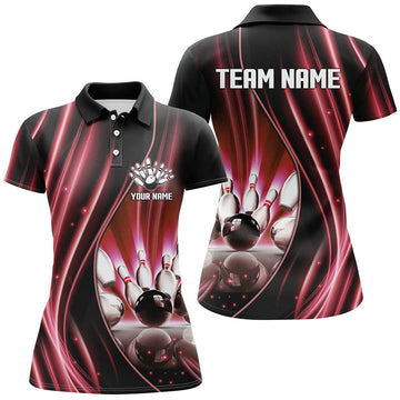 Red & Black Women's Polo 1/4 Zip Bowling Team Jersey N7860