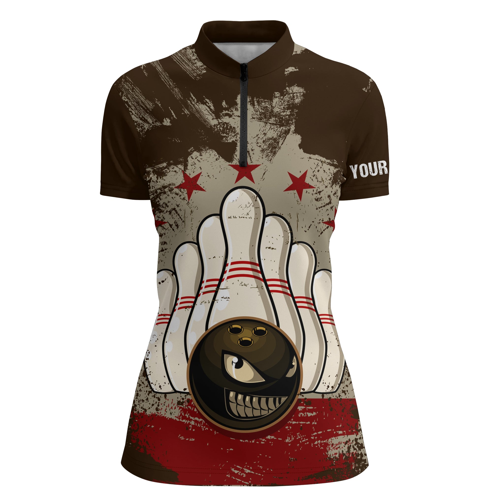 Personalised Vintage Women's Quarter Zip Bowling Shirt N4580