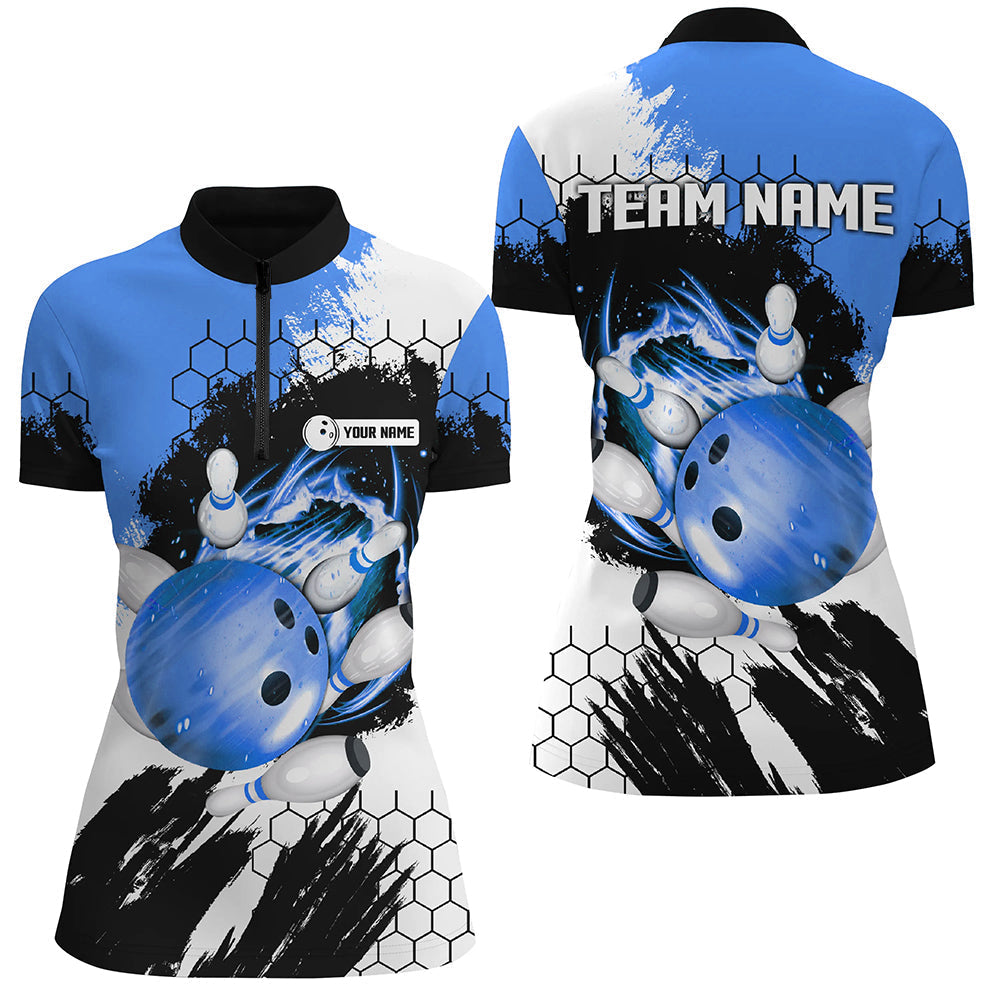 Blue Flame Bowling Quarter Zip Shirts for Women N7162