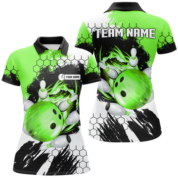 Green Flame Bowling Polo Shirt for Women - Custom Team League N7163
