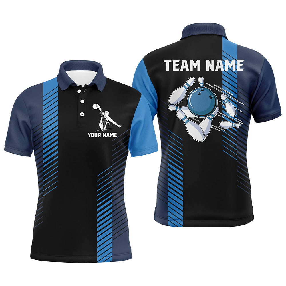 Men's Custom Black & Blue Bowling Polo Shirt N7502