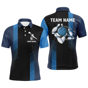 Men's Custom Black & Blue Bowling Polo Shirt N7502