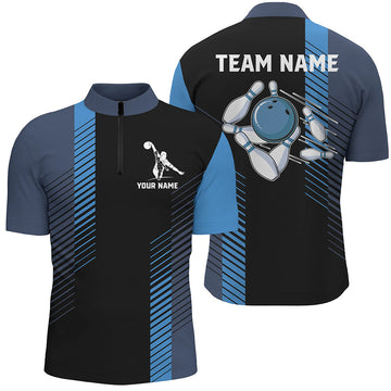Men's Black & Blue Bowling Quarter Zip Shirt N7502