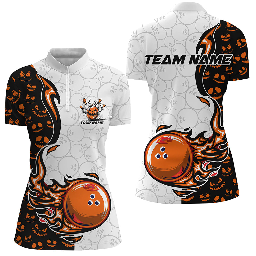 Halloween Pattern Women's Bowling Polo, Quarter Zip N8090
