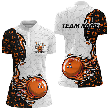 Halloween Pattern Women's Bowling Polo, Quarter Zip N8090