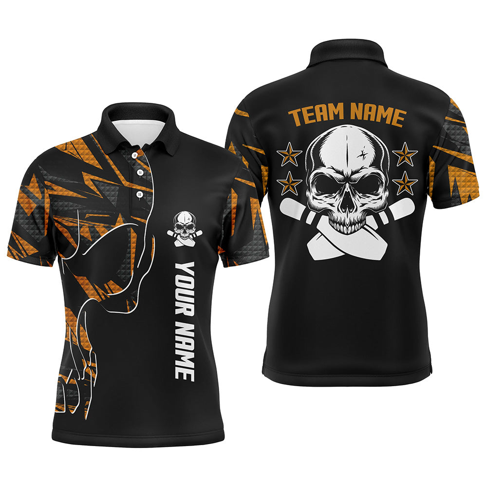 Men's Orange Camo Bowling Polo Shirt - Custom Skull Team Name N6184