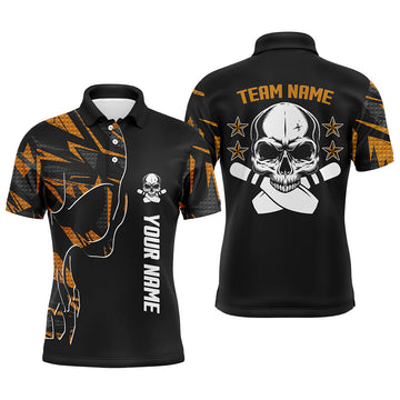 Men's Orange Camo Bowling Polo Shirt - Custom Skull Team Name N6184