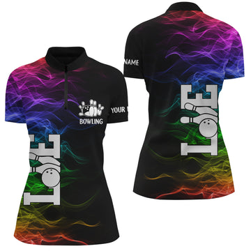 Women's Colourful Bowling Quarter Zip Shirt - Personalised Gift for Bowlers N4396