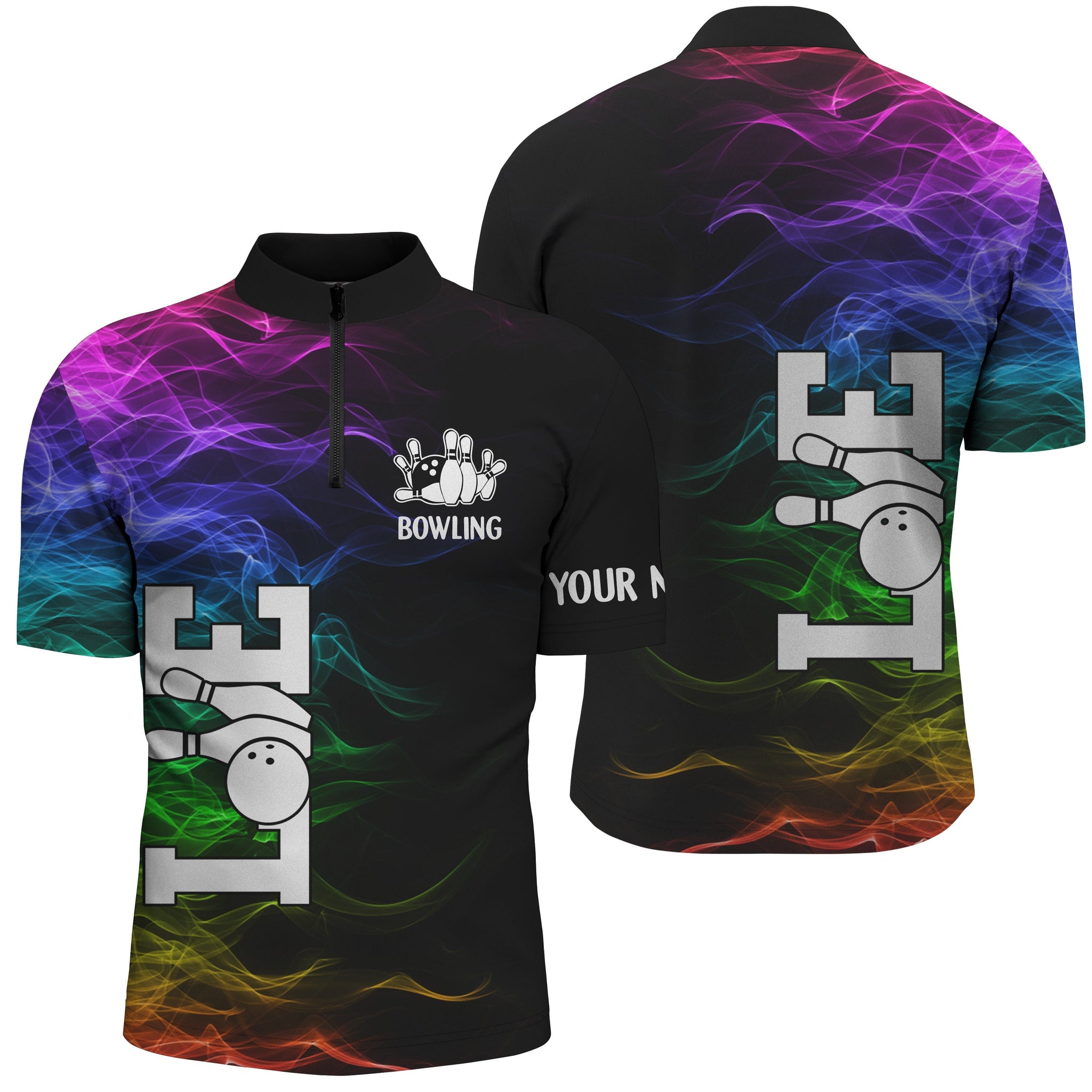 Men's Colourful Bowling Quarter Zip Shirt - Custom Personalised Gift N4396