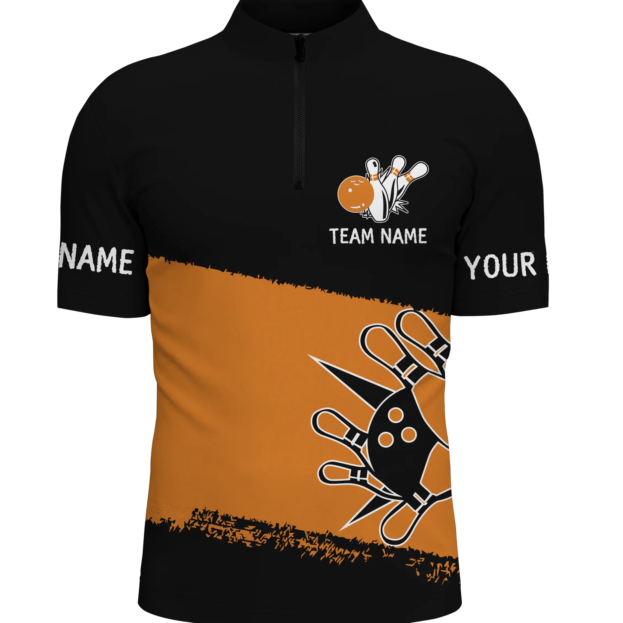Men's Custom Team Bowling Quarter Zip - Black/Orange N4769