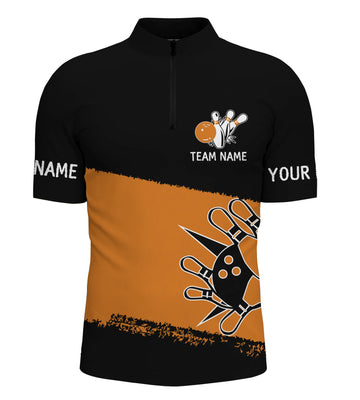 Men's Custom Team Bowling Quarter Zip - Black/Orange N4769