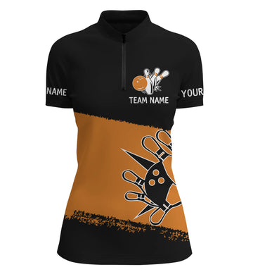 Women's Custom Bowling Quarter Zip Shirt - Black/Orange N4769