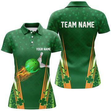 Women's Green Shamrock Bowling Polo Shirt - Custom St. Patrick's Day Jersey N7175