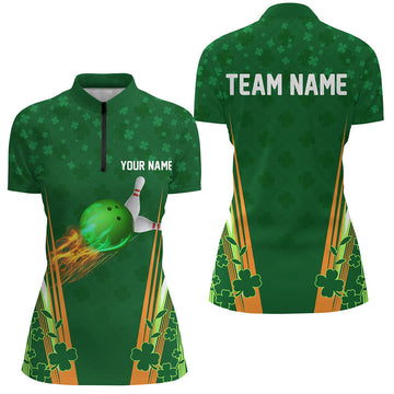 Women's Green Shamrock Bowling Quarter Zip Shirt - Custom St. Patrick's Day Jersey N7175