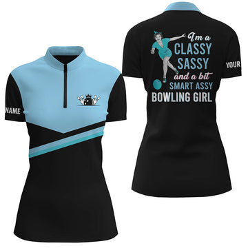 Women's Black & Blue Quarter Zip Bowling Shirt N5303