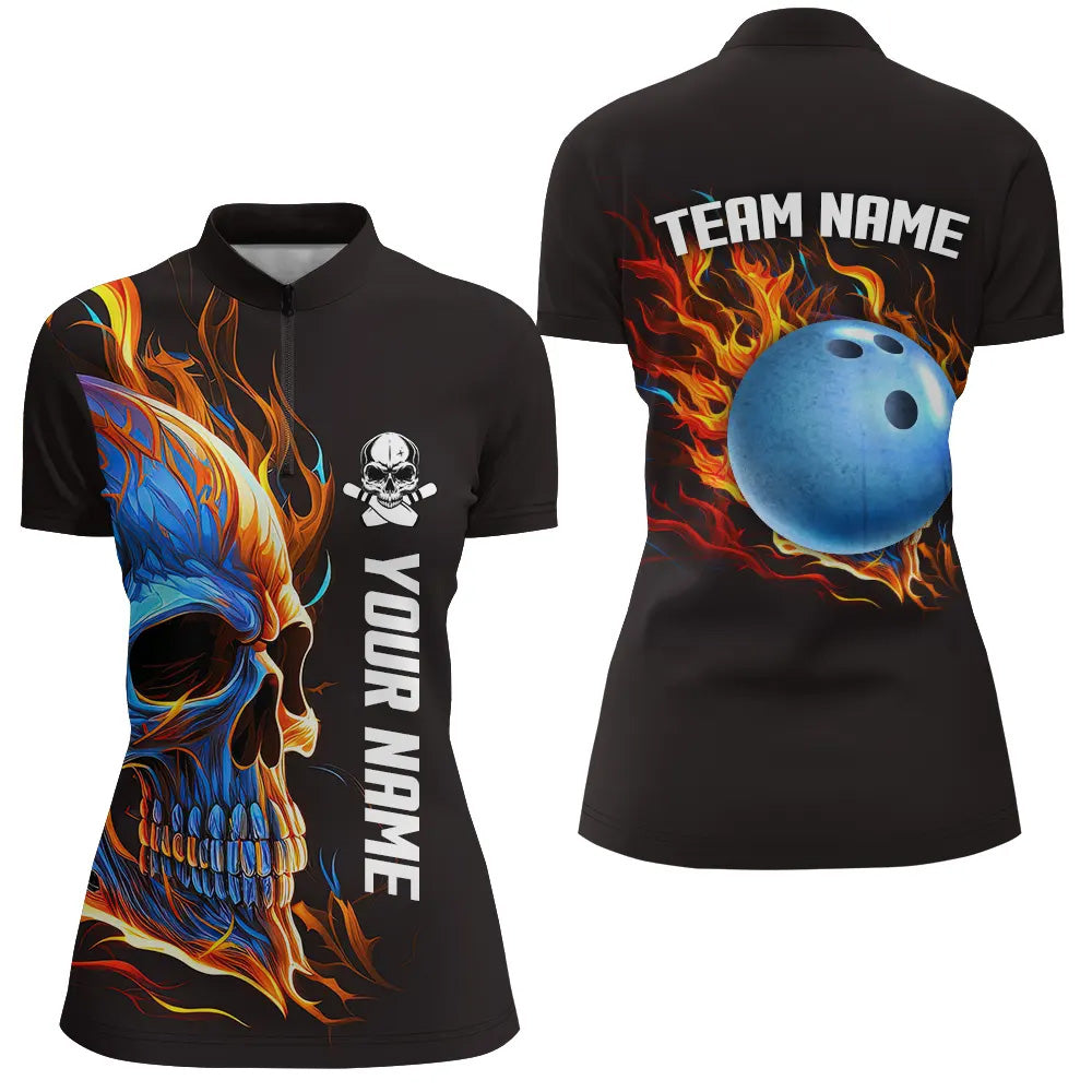 Women's Custom Skull Bowling Quarter Zip Shirt N6197