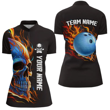 Women's Custom Skull Bowling Quarter Zip Shirt N6197