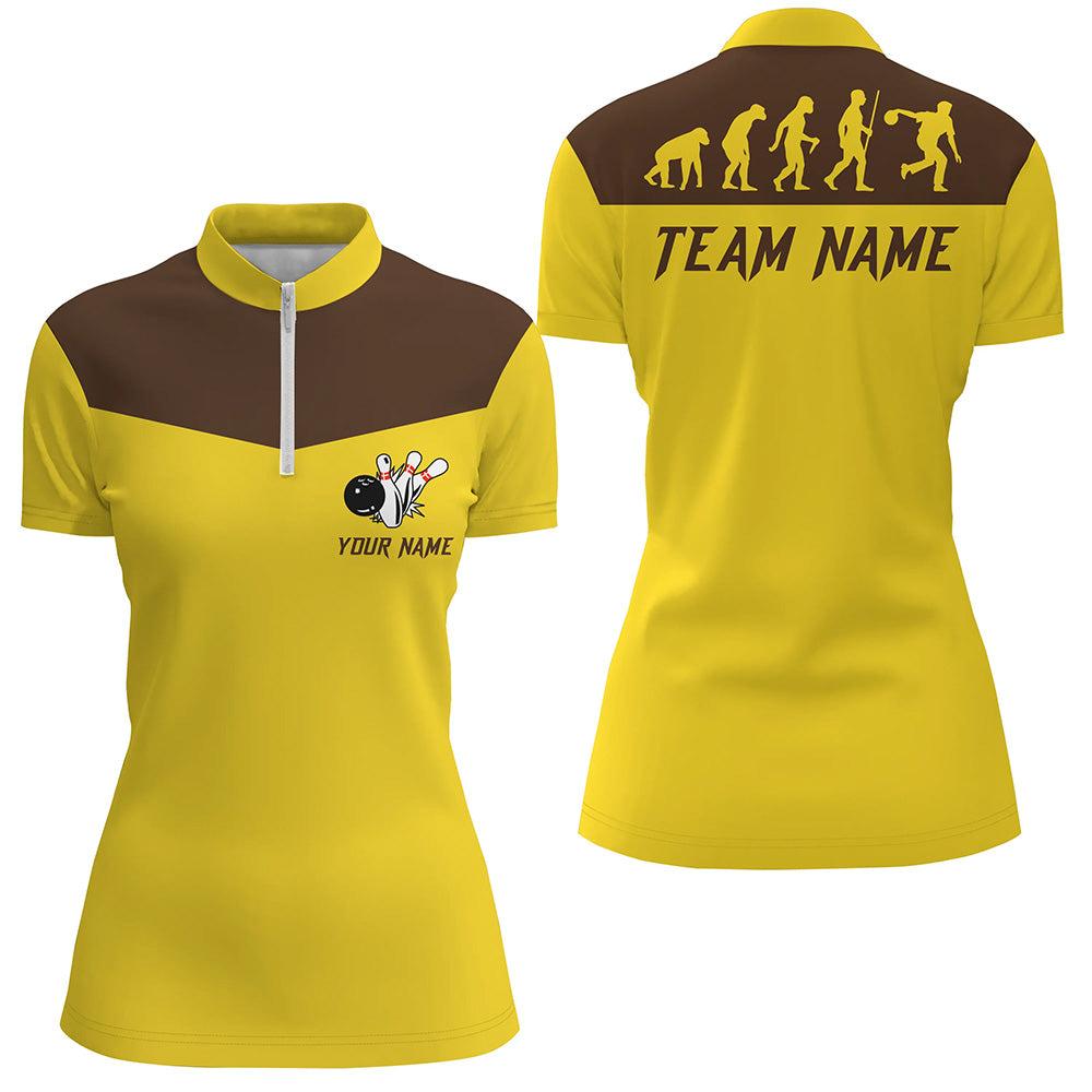 Women's Yellow Retro Bowling Quarter Zip Shirt N6890