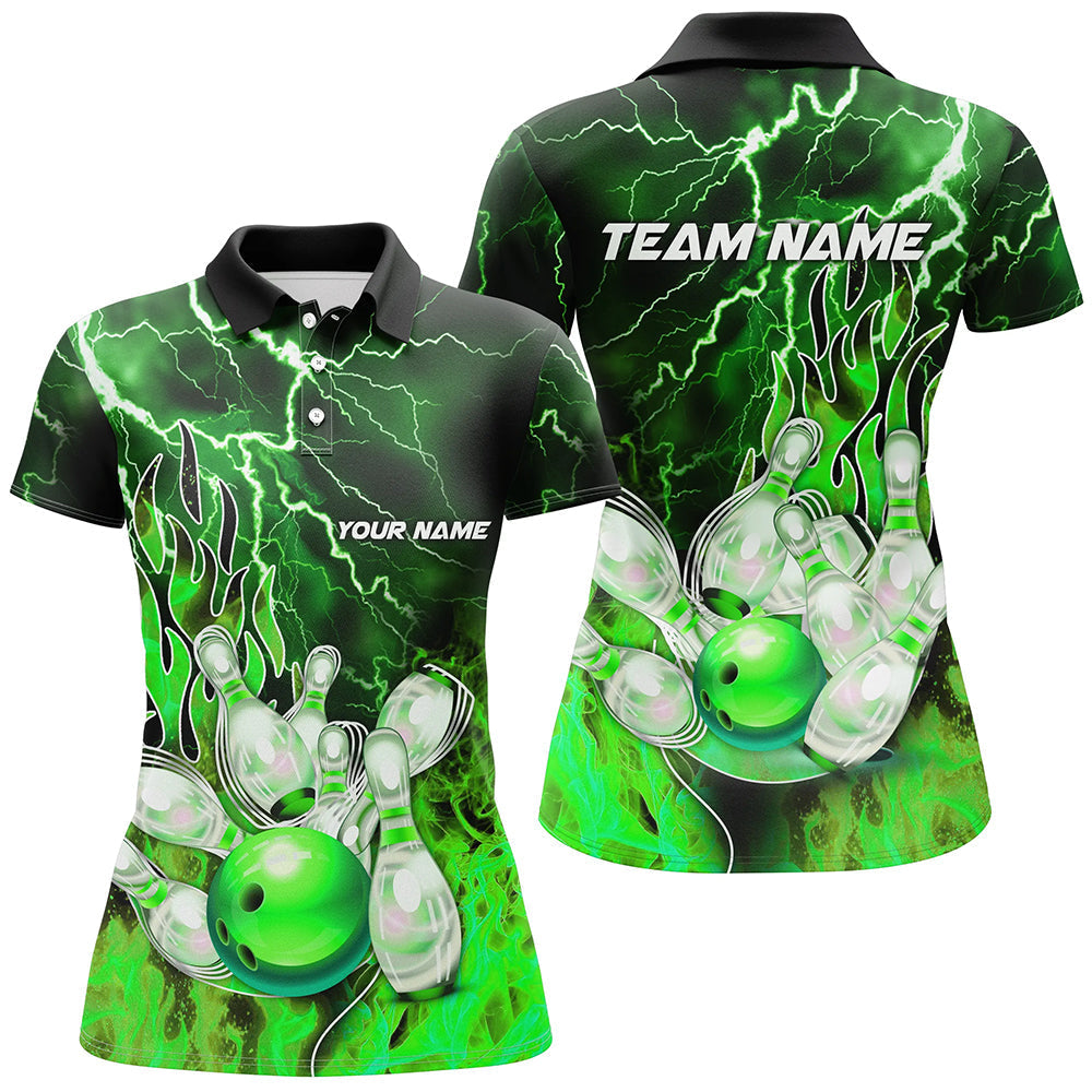 Women's Green Lightning Bowling Polo Shirt - Custom Team Jersey N7065