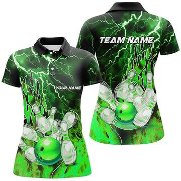 Women's Green Lightning Bowling Polo Shirt - Custom Team Jersey N7065
