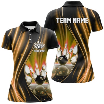 Women's Orange & Black 1/4 Zip Polo Shirt - Custom Bowling Team Jersey N8097